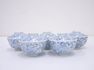 明治期　伊万里焼　染付蓋茶碗5客